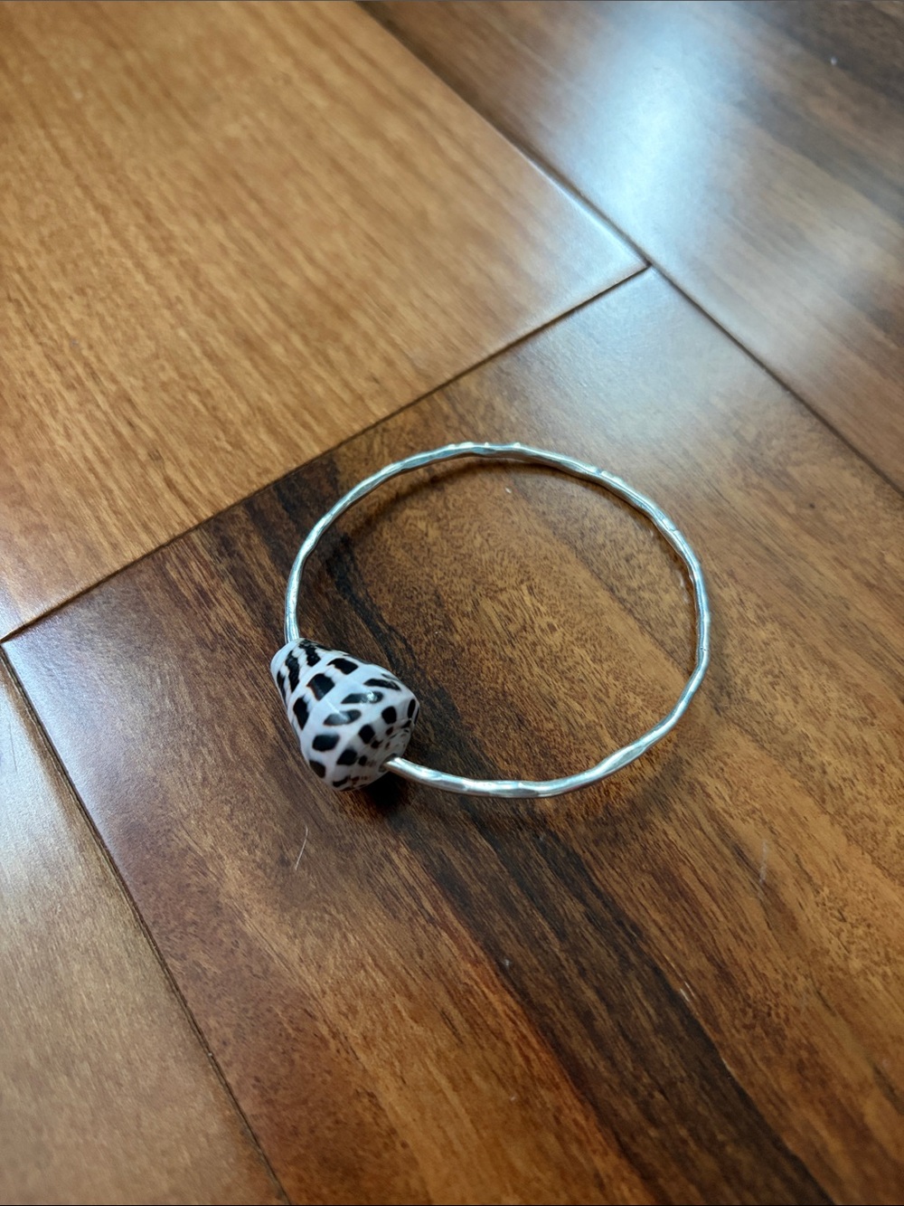 Silver Bangle Bracelet with Natural Shell